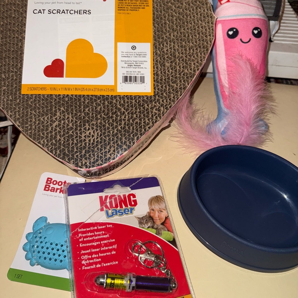 Lot of cat toys including Kong Laser Interactive Pet Toy - Red and Silver